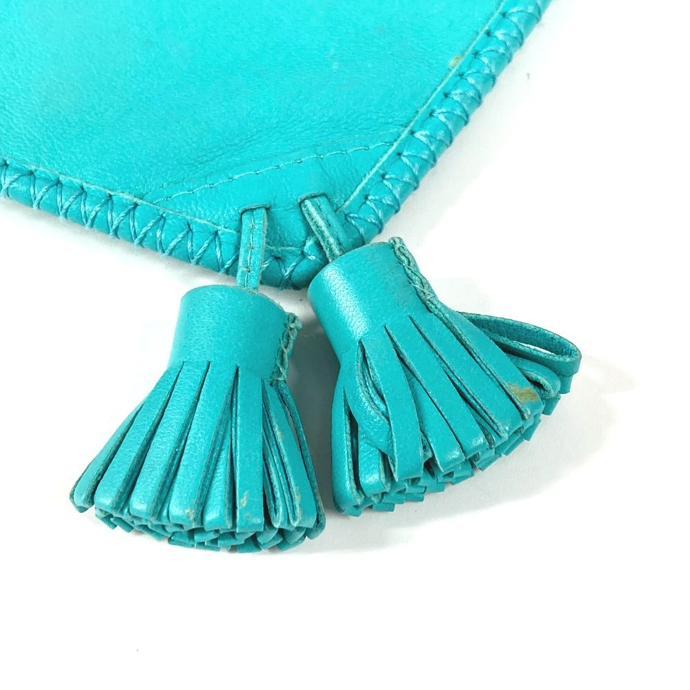 Hermes Tassel Fringe Sack Pom Pom Bag Crossbody Pochette Beg Beg Leather Ladies Turquoise Blue