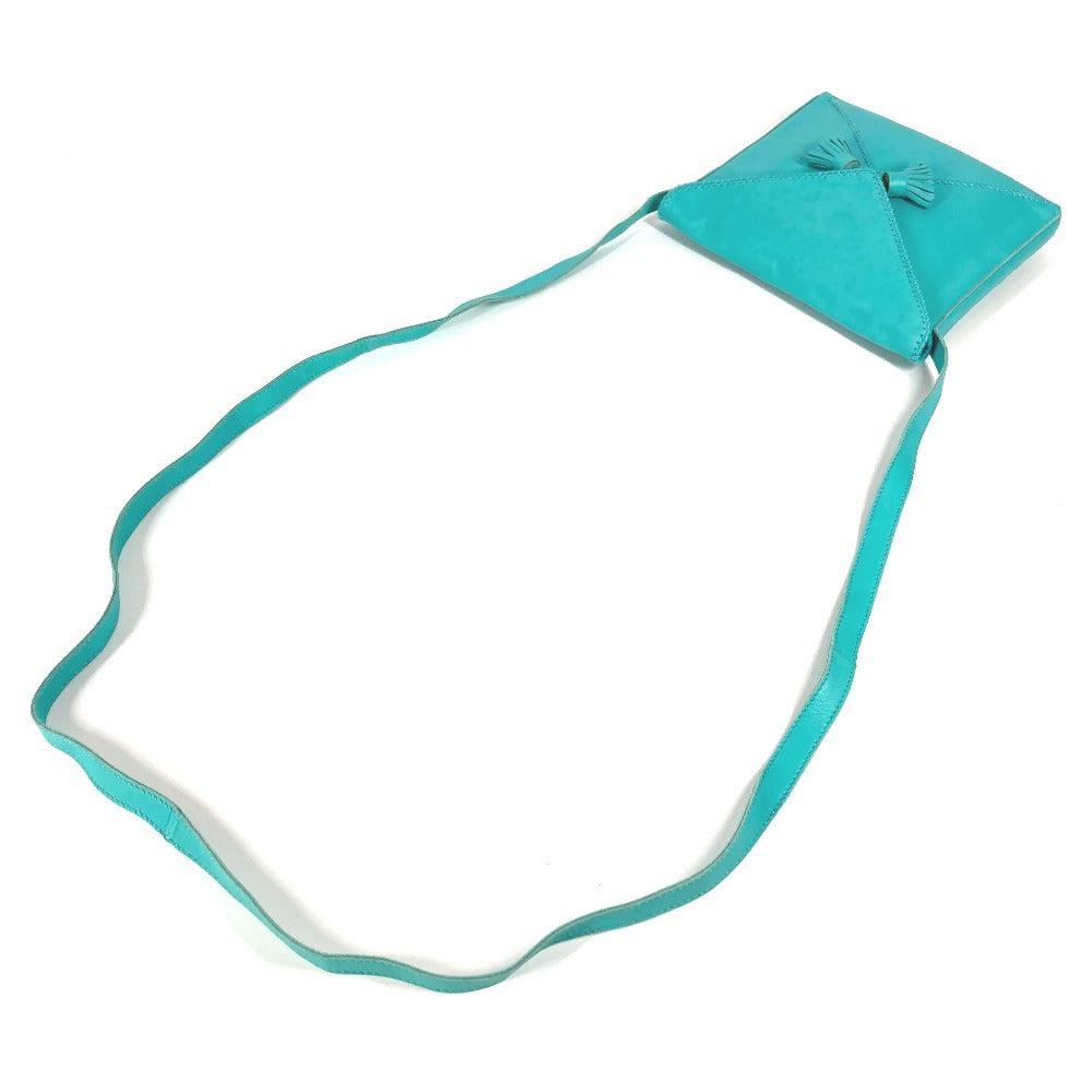 Hermes Tassel Fringe Sack Pom Pom Bag Crossbody Pochette Beg Beg Leather Ladies Turquoise Blue