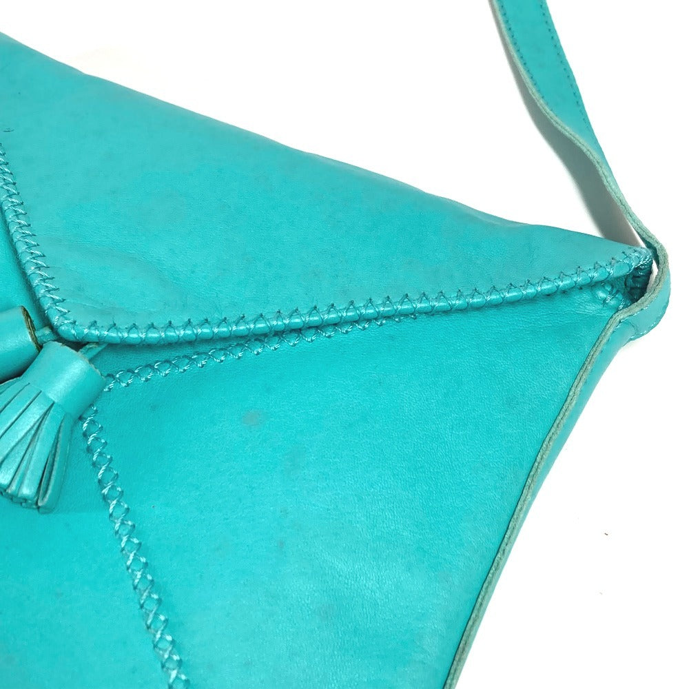 Hermes Tassel Fringe Sack Pom Pom Bag Crossbody Pochette Beg Beg Leather Ladies Turquoise Blue