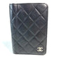 CHANEL CC Logo Coco Mark Matelasse Quilted Cover Case Stationery Passport Case Leather Unisex Black