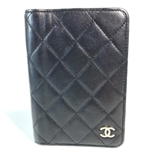 CHANEL CC Logo Coco Mark Matelasse Quilted Cover Case Stationery Passport Case Leather Unisex Black