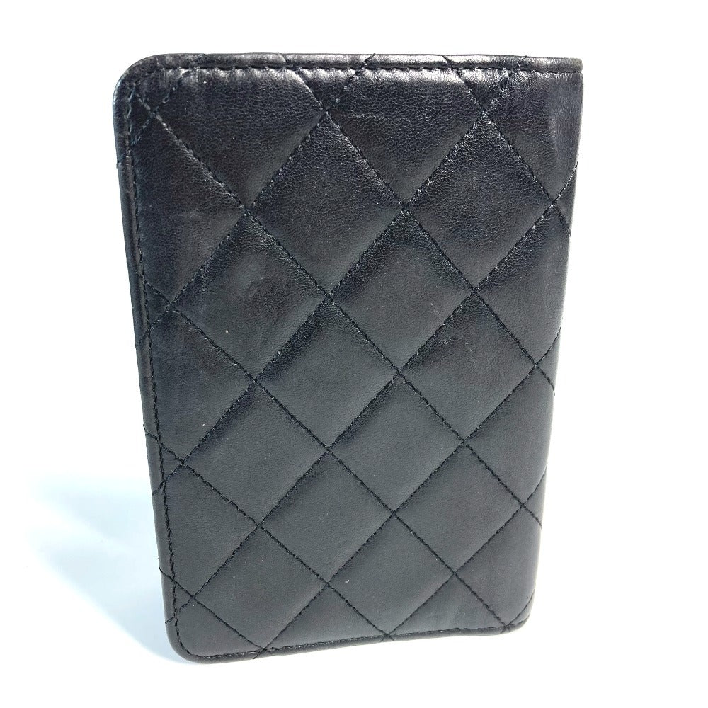 CHANEL CC Logo Coco Mark Matelasse Quilted Cover Case Stationery Passport Case Leather Unisex Black