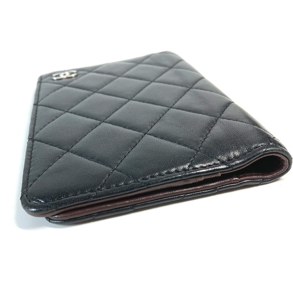 CHANEL CC Logo Coco Mark Matelasse Quilted Cover Case Stationery Passport Case Leather Unisex Black