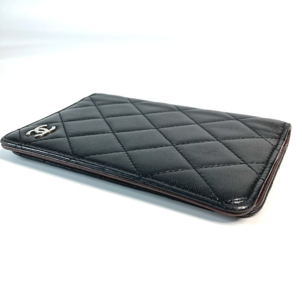 CHANEL CC Logo Coco Mark Matelasse Quilted Cover Case Stationery Passport Case Leather Unisex Black