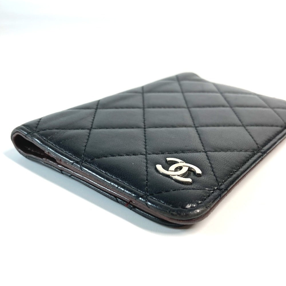 CHANEL CC Logo Coco Mark Matelasse Quilted Cover Case Stationery Passport Case Leather Unisex Black