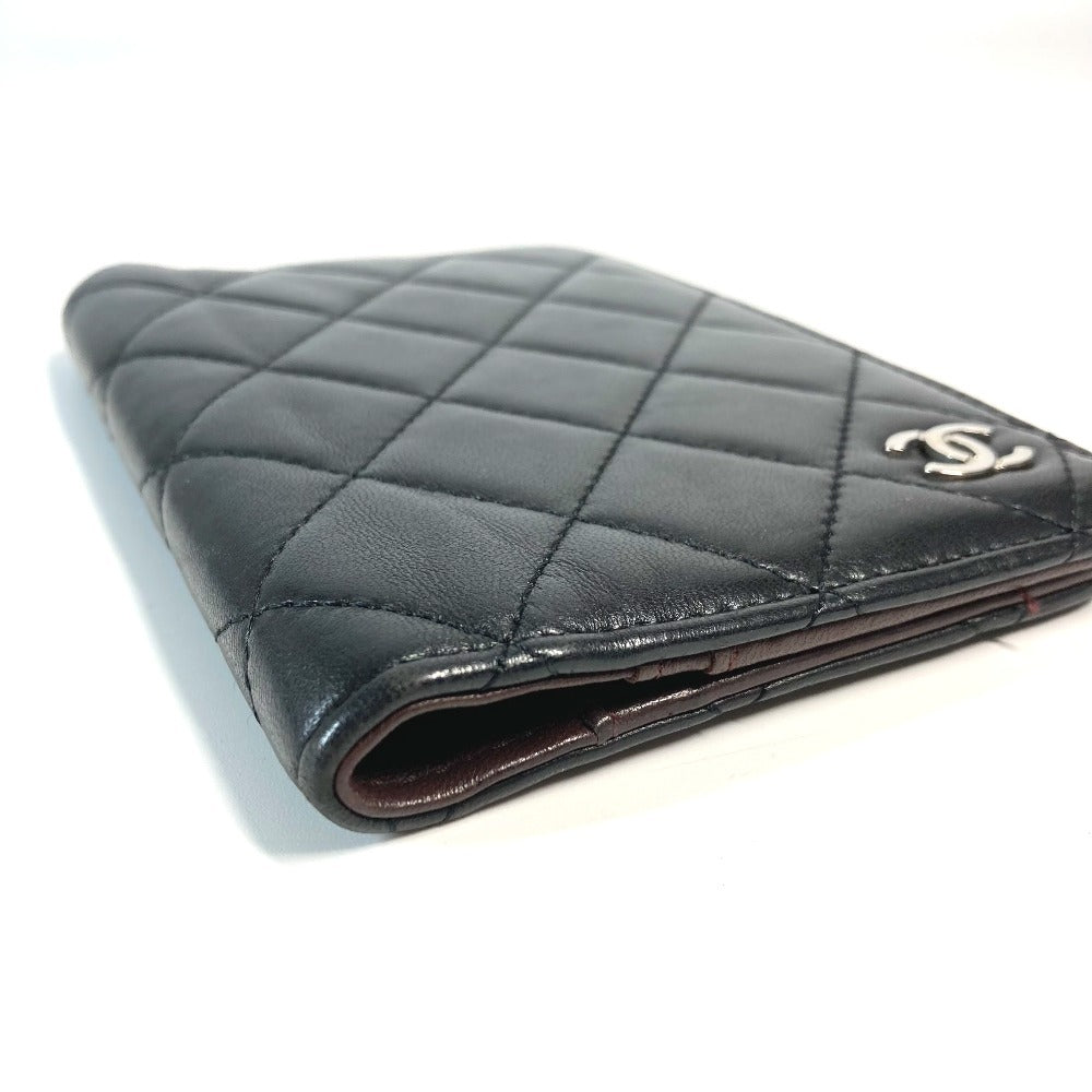 CHANEL CC Logo Coco Mark Matelasse Quilted Cover Case Stationery Passport Case Leather Unisex Black