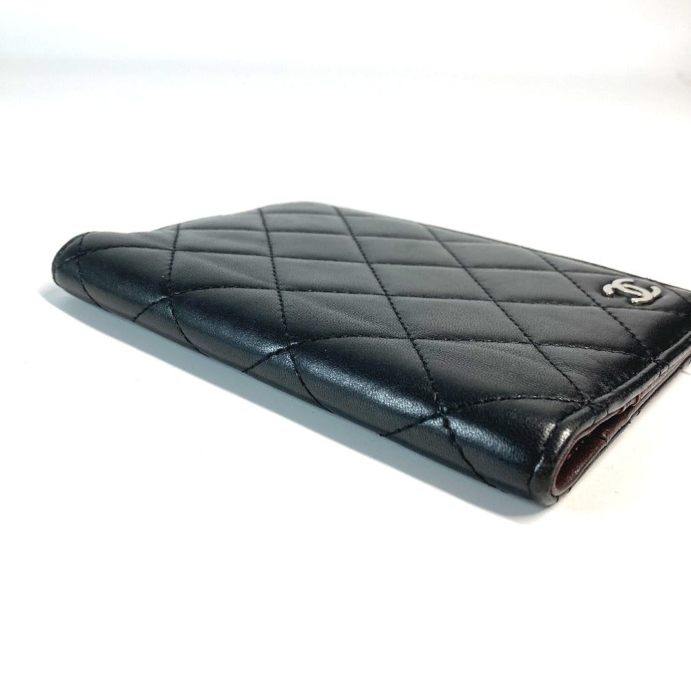 CHANEL CC Logo Coco Mark Matelasse Quilted Cover Case Stationery Passport Case Leather Unisex Black