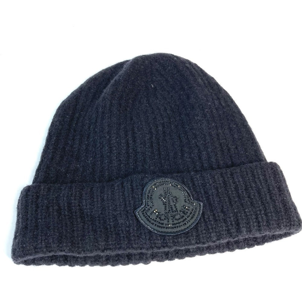 MONCLER Rhinestone Logo Beanie Hat Knit Cap Knit Cap Wool Unisex Black