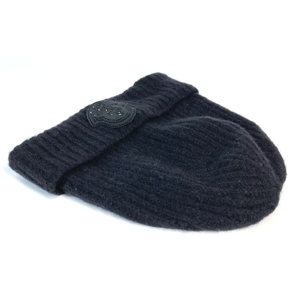MONCLER Rhinestone Logo Beanie Hat Knit Cap Knit Cap Wool Unisex Black