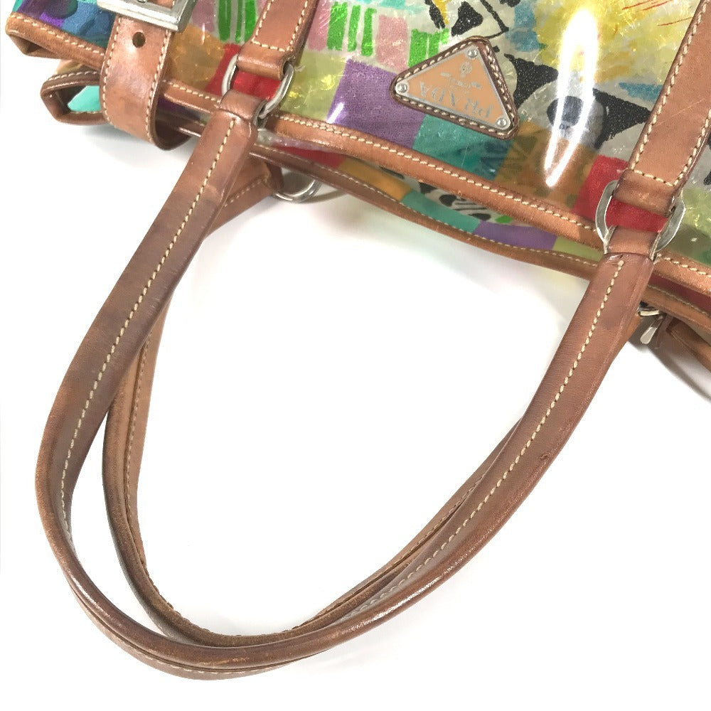 PRADA BR2515 Venetian print all over pattern triangle logo triangle logo plate bag shoulder bag shoulder tote bag vinyl/leather ladies multicolor