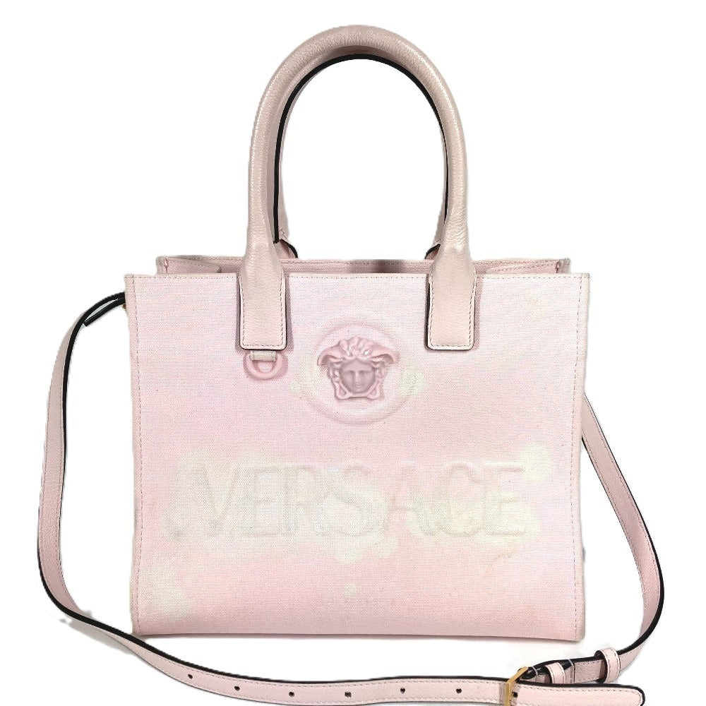Versace Medusa Logo La Medusa Bag Bag 2Way Bag Toile Tote Bag Crossbody Bahu Kulit/Kanvas Wanita Pink