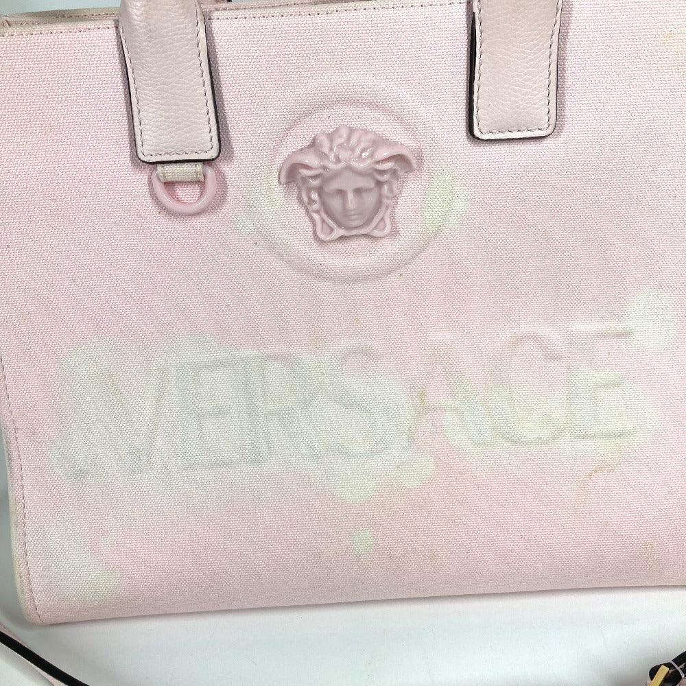 Versace Medusa Logo La Medusa Bag Bag 2Way Bag Toile Tote Bag Crossbody Bahu Kulit/Kanvas Wanita Pink