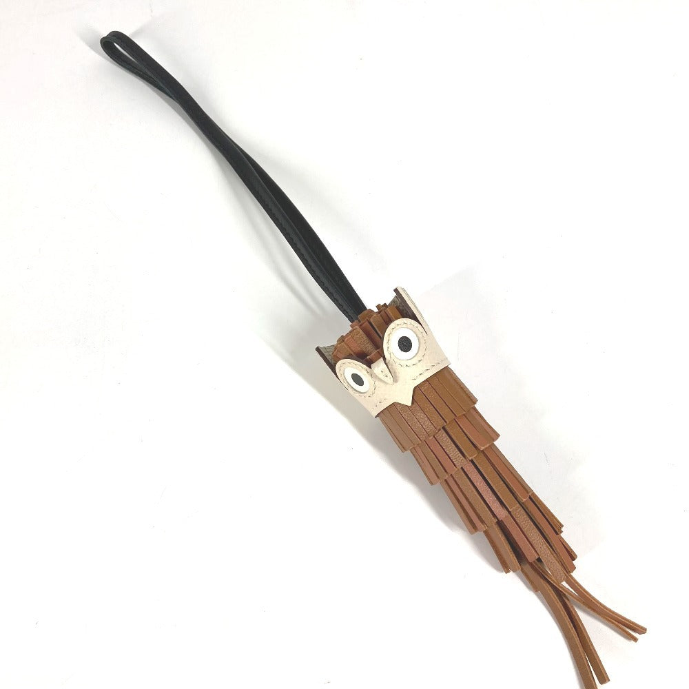 HERMES バッグチャーム シュエット フクロウ アクセサリー キーホルダー チャーム レザー レディース ゴールド/ブラック/ナタ ブラウン