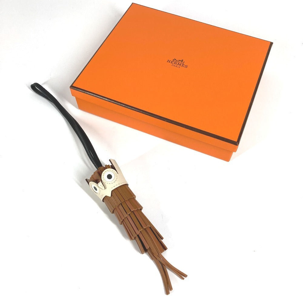 HERMES バッグチャーム シュエット フクロウ アクセサリー キーホルダー チャーム レザー レディース ゴールド/ブラック/ナタ ブラウン