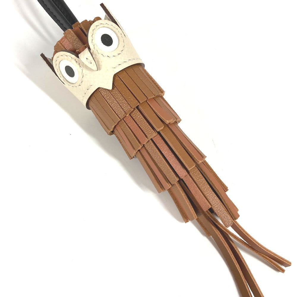 HERMES バッグチャーム シュエット フクロウ アクセサリー キーホルダー チャーム レザー レディース ゴールド/ブラック/ナタ ブラウン
