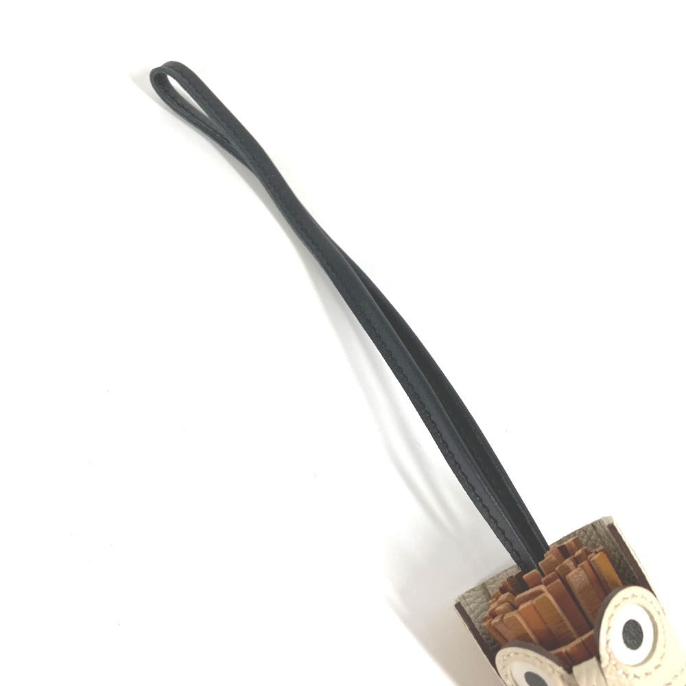 HERMES バッグチャーム シュエット フクロウ アクセサリー キーホルダー チャーム レザー レディース ゴールド/ブラック/ナタ ブラウン