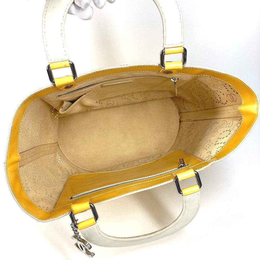 CHANEL Bucket with Charm, Perforated Logo, CC, Coco Mark, Patent Leather Handbag/Tote Bag, Women's, Yellow