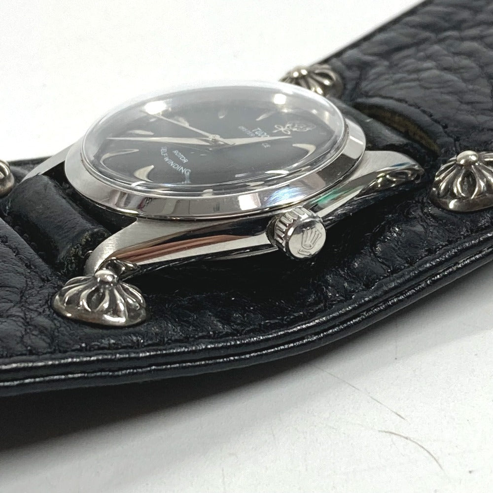 CHROME HEARTS 7964 TUDOR Crossball Gunslinger Dekabara Hand Winding Watch Men's Watch Wristwatch Leather / SS Black/Silver Used