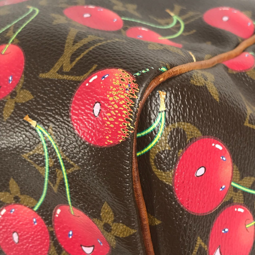 LOUIS VUITTON M95011 Monogram Cherry Keepall 45 by Takashi Murakami. This travel Boston bag is crafted in Monogram Cherry canvas and is available in brown.