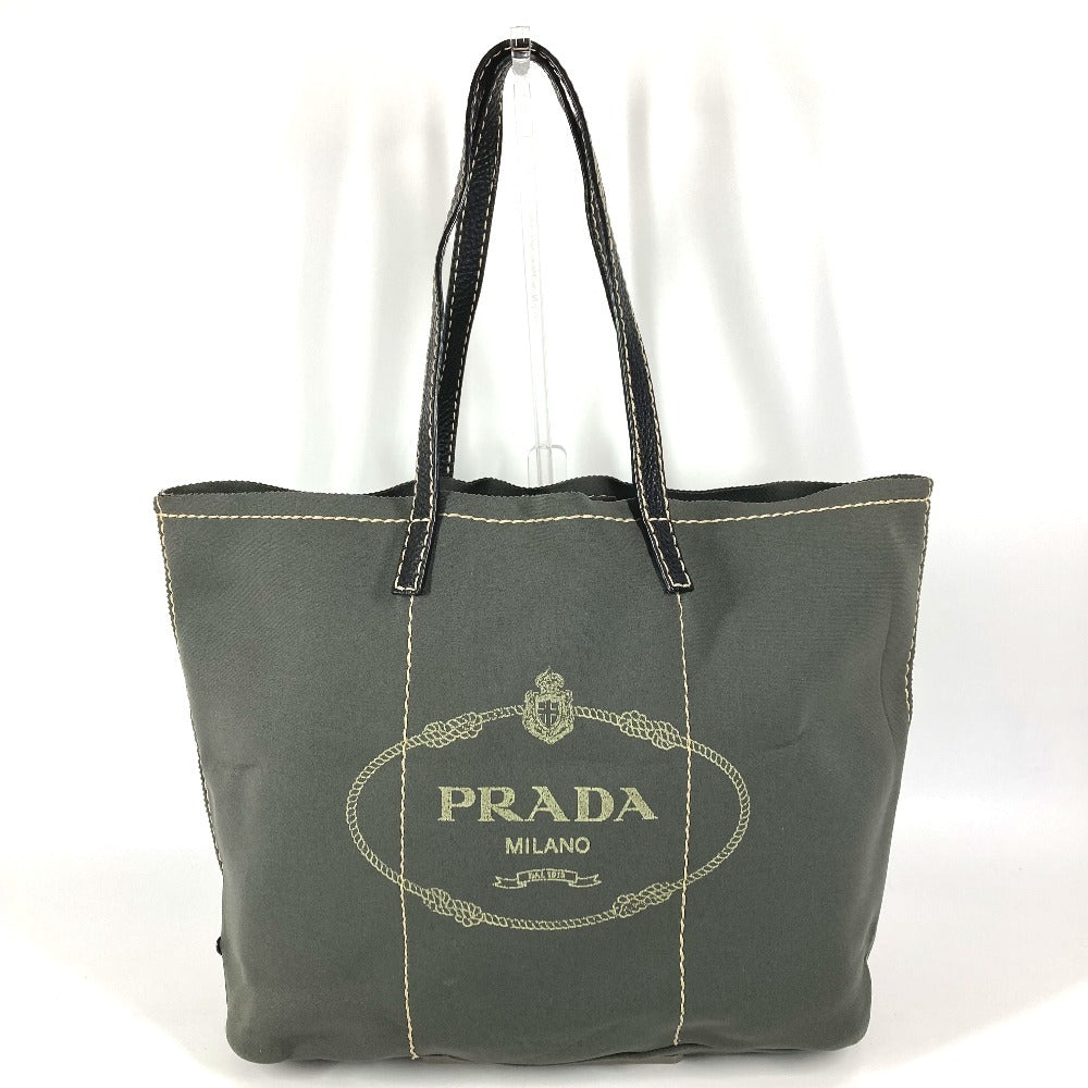 PRADA Triangle Logo Plate Tote Bag Shoulder Bag Unisex Gray/Khaki