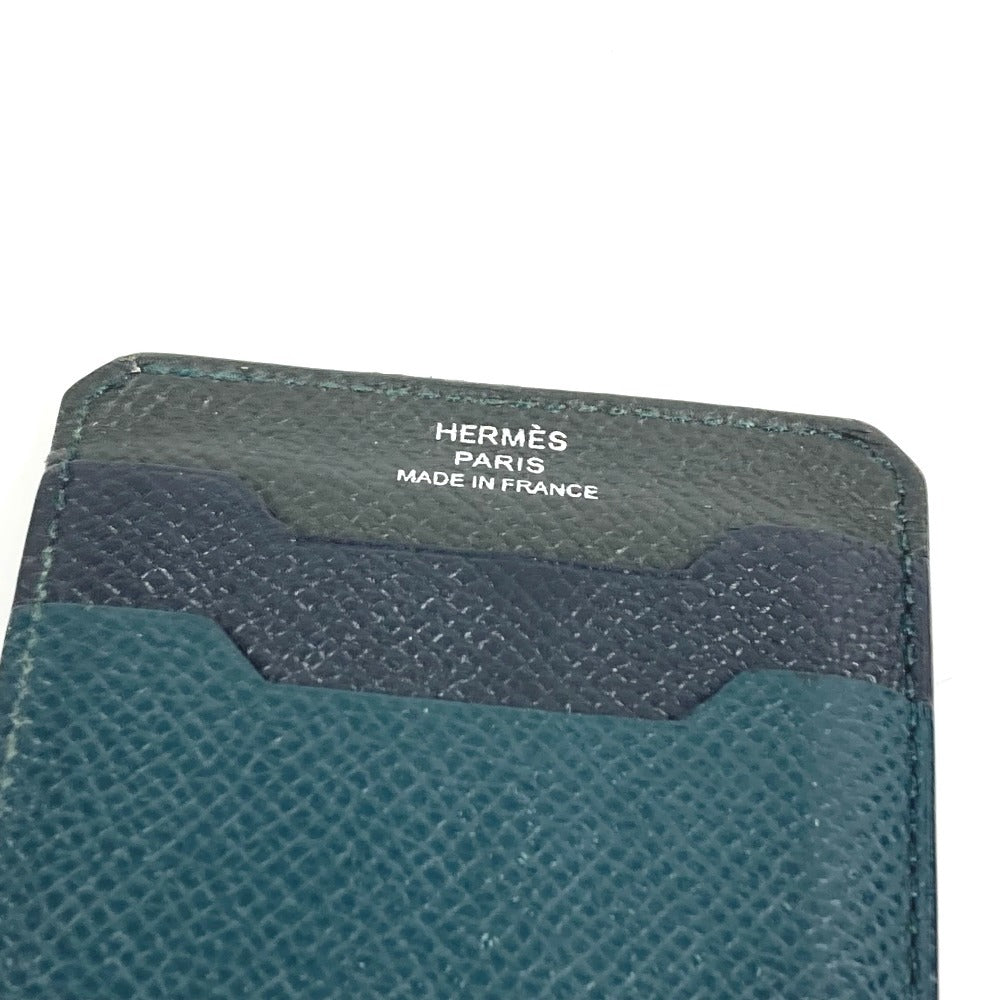 HERMES Logo City 3CC Business Card Holder Pass Case Tricolor Card Case Epsom Unisex Black