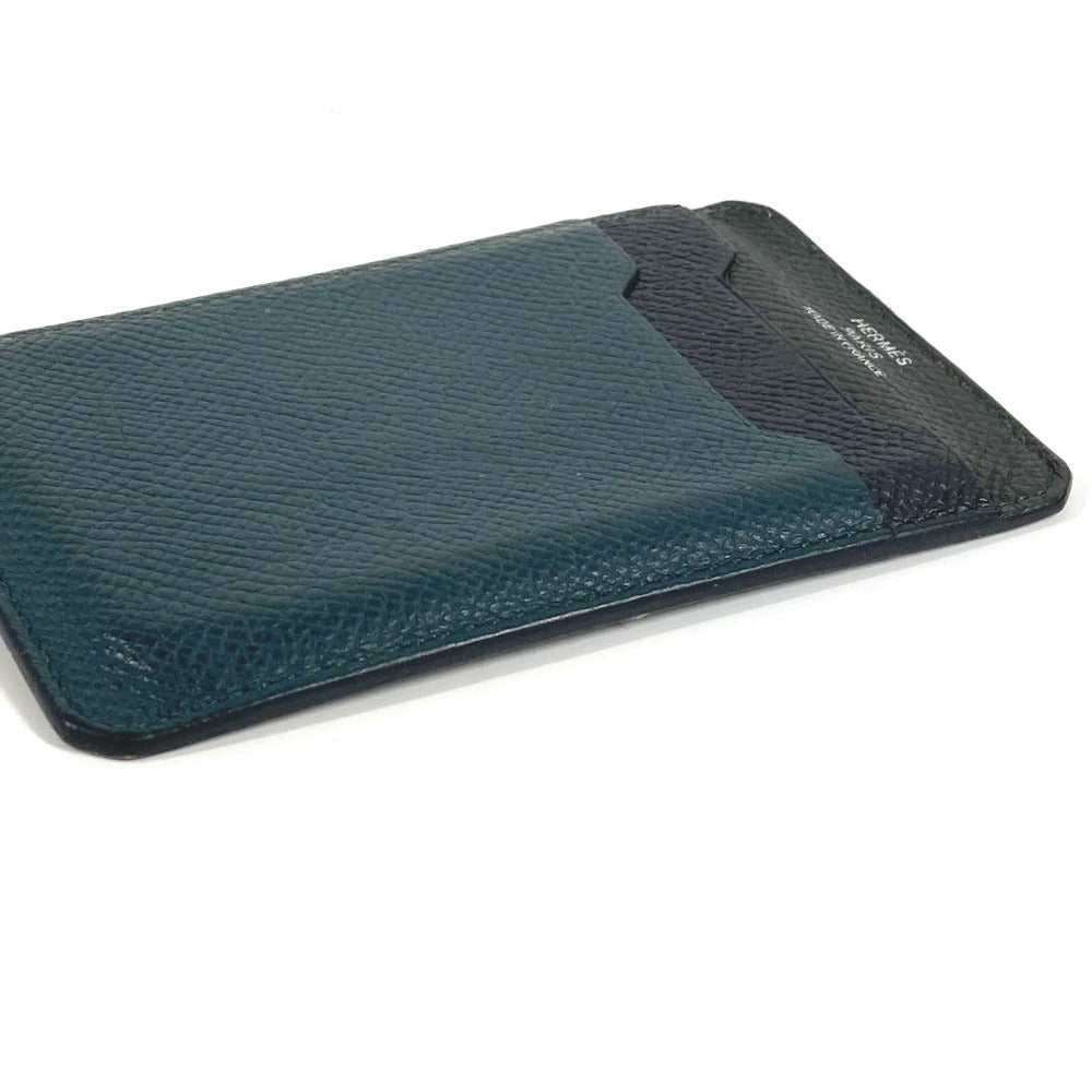 HERMES Logo City 3CC Business Card Holder Pass Case Tricolor Card Case Epsom Unisex Black