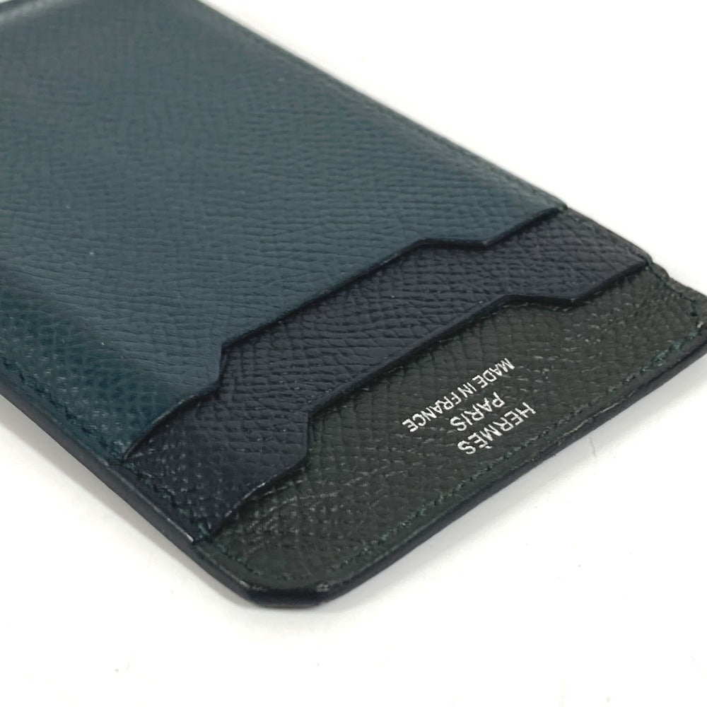 HERMES Logo City 3CC Business Card Holder Pass Case Tricolor Card Case Epsom Unisex Black