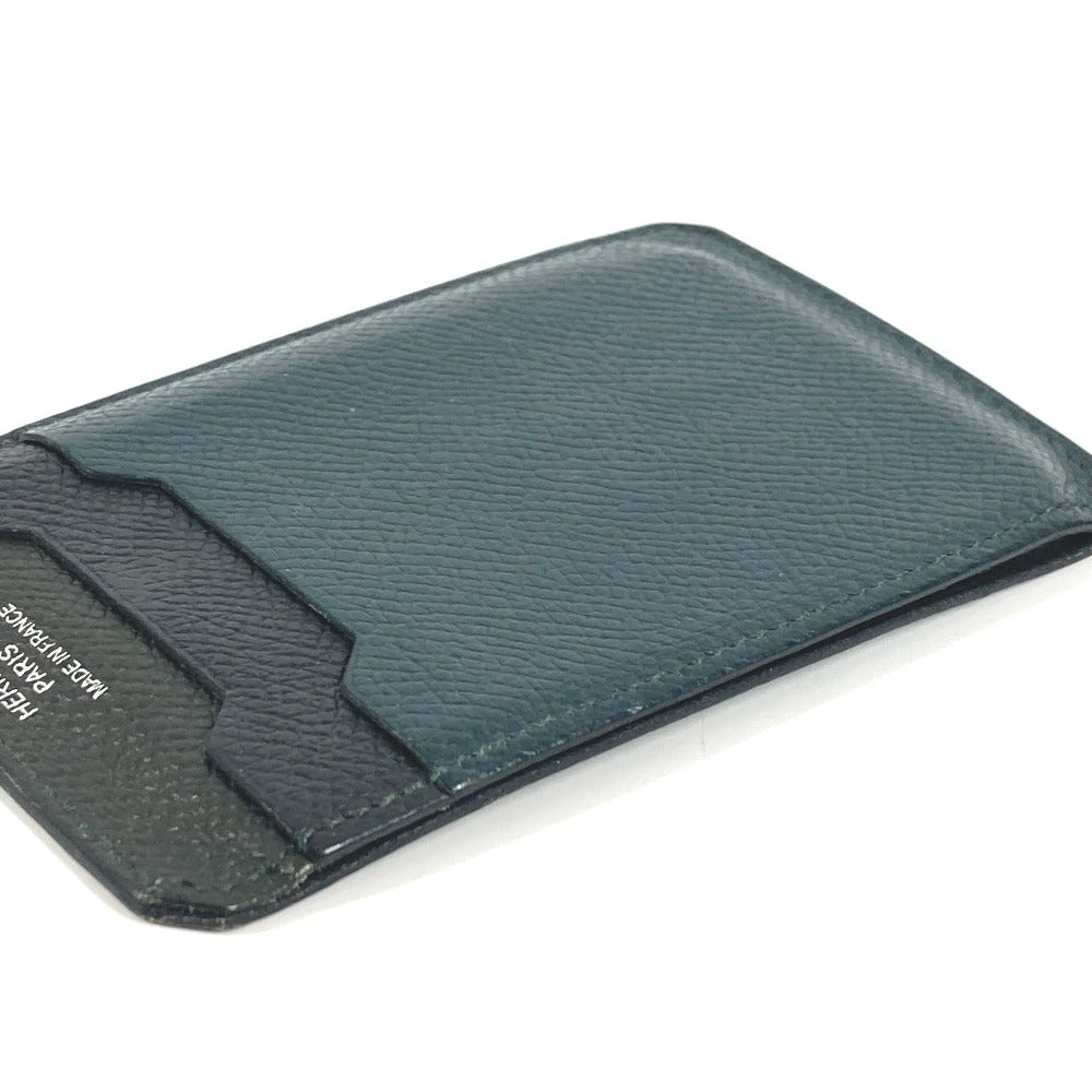 HERMES Logo City 3CC Business Card Holder Pass Case Tricolor Card Case Epsom Unisex Black