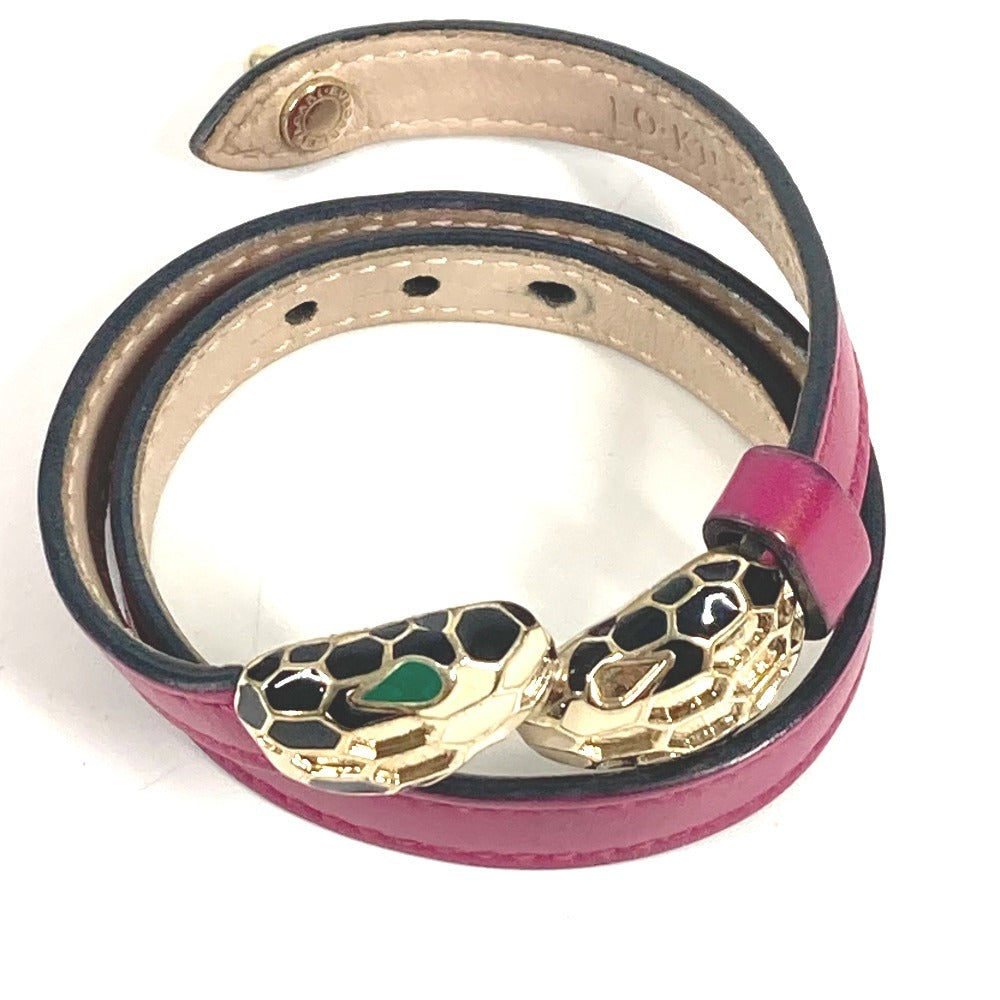 BVLGARI 2重ブレスレット バングル セルペンティ フォーエバー ロゴ アクセサリー ジュエリー ブレスレット レザー ユニセックス ピンク系