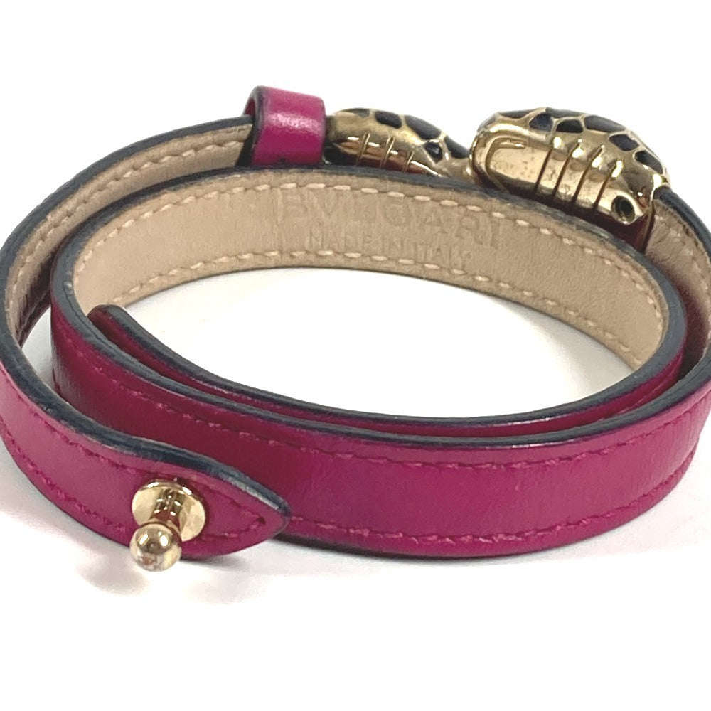 BVLGARI 2重ブレスレット バングル セルペンティ フォーエバー ロゴ アクセサリー ジュエリー ブレスレット レザー ユニセックス ピンク系