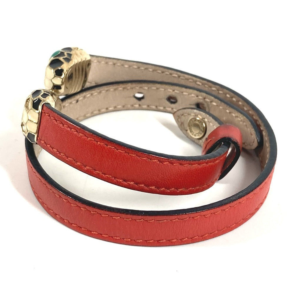 BVLGARI 2重ブレスレット バングル セルペンティ フォーエバー ロゴ アクセサリー ジュエリー ブレスレット レザー ユニセックス レッド