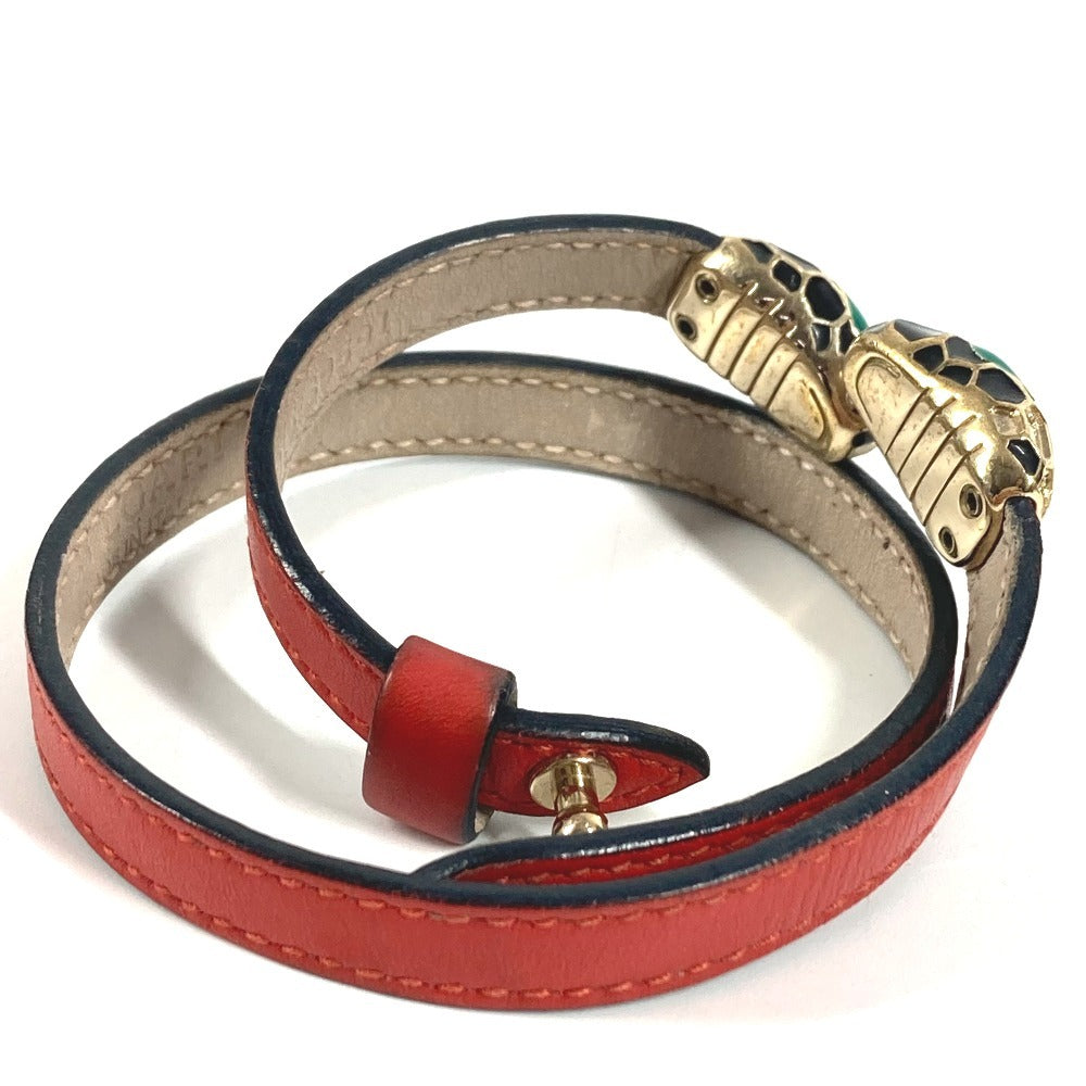BVLGARI 2重ブレスレット バングル セルペンティ フォーエバー ロゴ アクセサリー ジュエリー ブレスレット レザー ユニセックス レッド