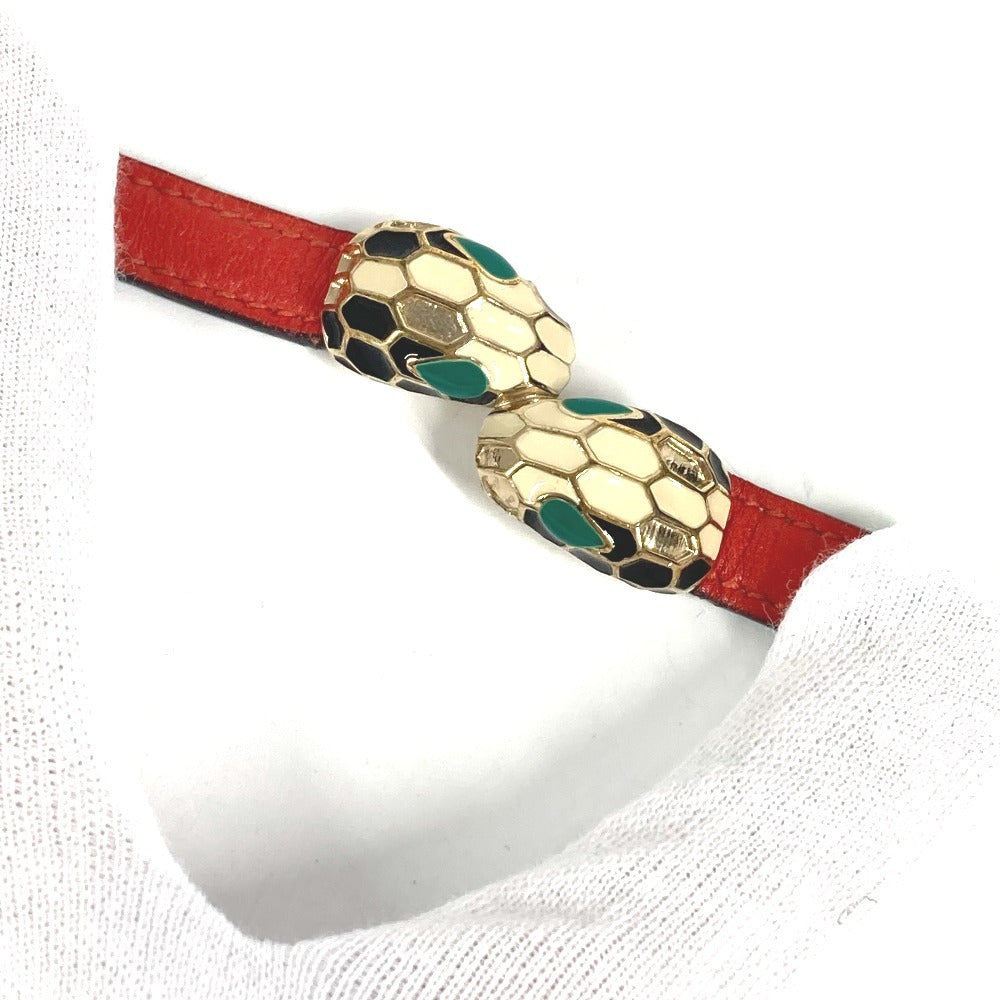 BVLGARI 2重ブレスレット バングル セルペンティ フォーエバー ロゴ アクセサリー ジュエリー ブレスレット レザー ユニセックス レッド