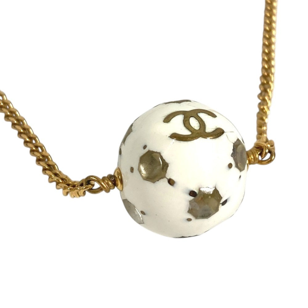 CHANEL 98P サッカーボール ロゴ CC ココマーク アクセサリー ジュエリー チェーン ネックレス メタル ユニセックス ホワイト