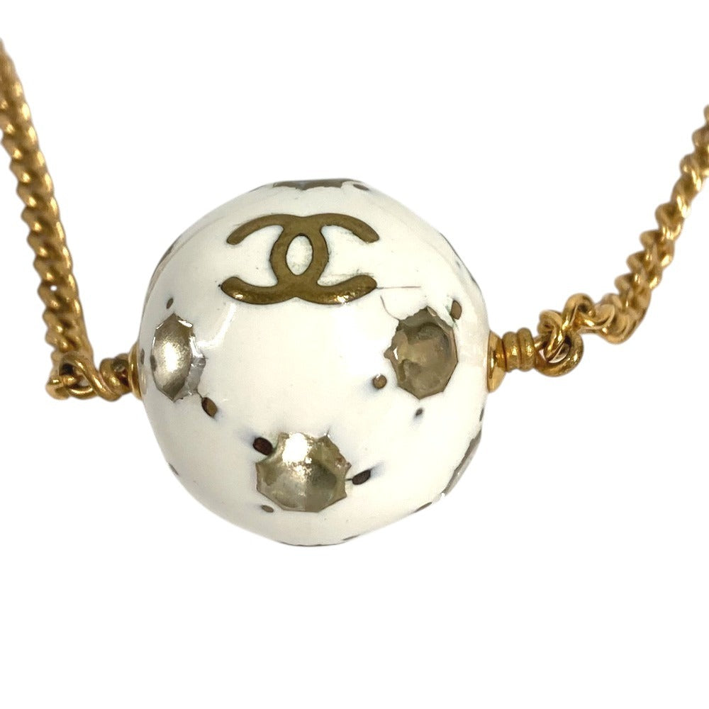 CHANEL 98P サッカーボール ロゴ CC ココマーク アクセサリー ジュエリー チェーン ネックレス メタル ユニセックス ホワイト