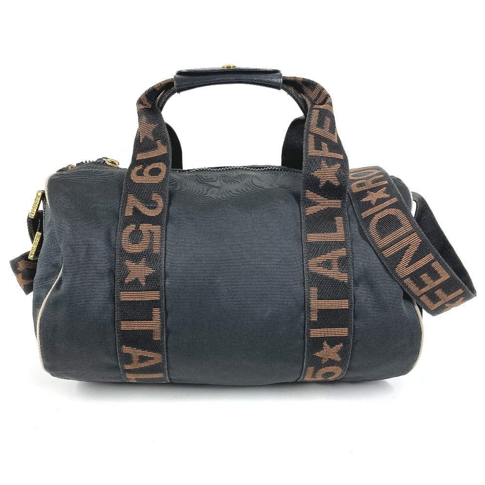 FENDI ヴィンテージ ロゴ ミニボストンバッグ カバン 斜め掛け ハンドバッグ 筒形 ショルダーバッグ ナイロン ユニセックス ブラック