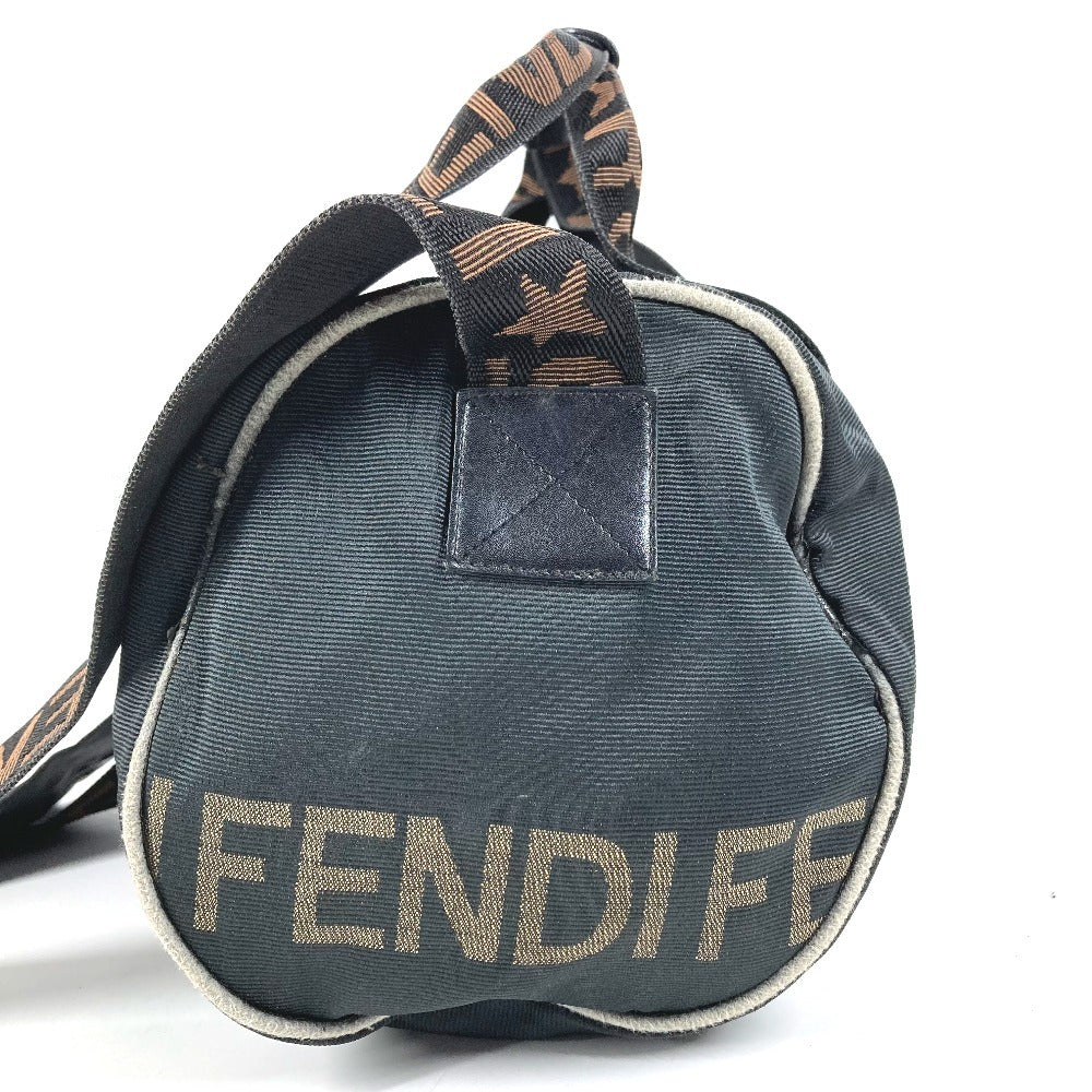 FENDI ヴィンテージ ロゴ ミニボストンバッグ カバン 斜め掛け ハンドバッグ 筒形 ショルダーバッグ ナイロン ユニセックス ブラック