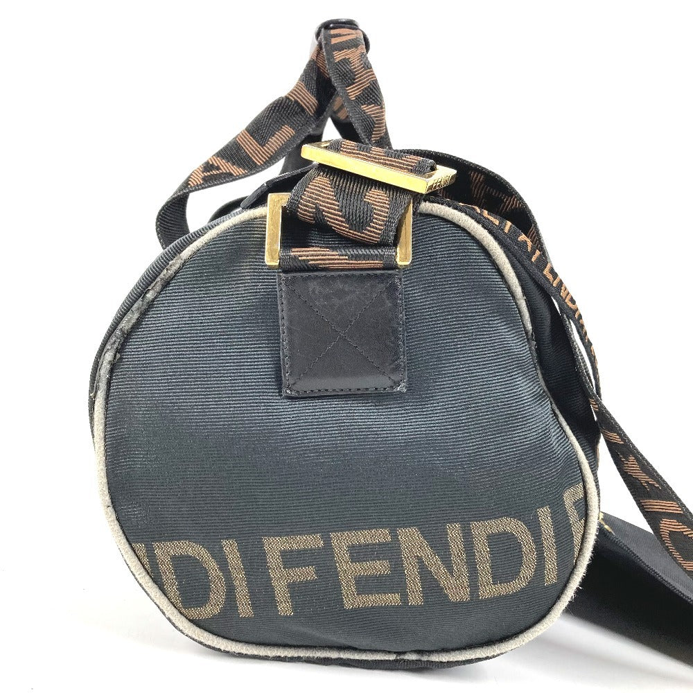 FENDI ヴィンテージ ロゴ ミニボストンバッグ カバン 斜め掛け ハンドバッグ 筒形 ショルダーバッグ ナイロン ユニセックス ブラック