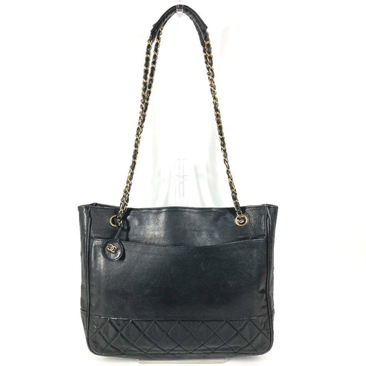 CHANEL Vintage Quilted Matelasse Double Chain Bag Shoulder Tote Bag Chain Bag Shoulder Bag Leather Ladies Black
