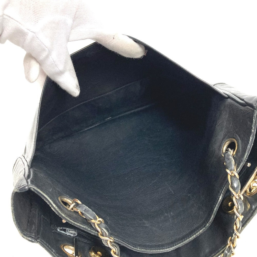 CHANEL Vintage Quilted Matelasse Double Chain Bag Shoulder Tote Bag Chain Bag Shoulder Bag Leather Ladies Black