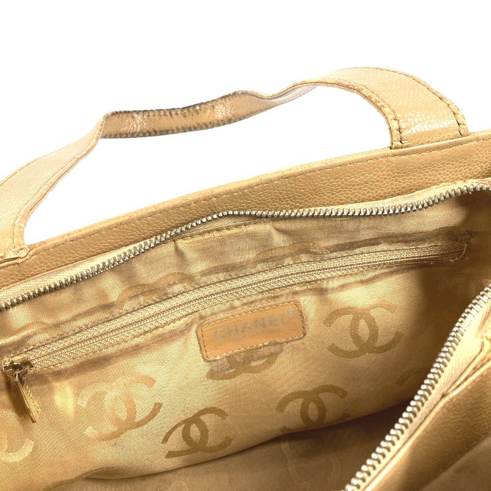 CHANEL Vintage CC Coco Mark Logo Bag Shoulder Tote Bag Shoulder Bag Caviar Skin Women's Beige