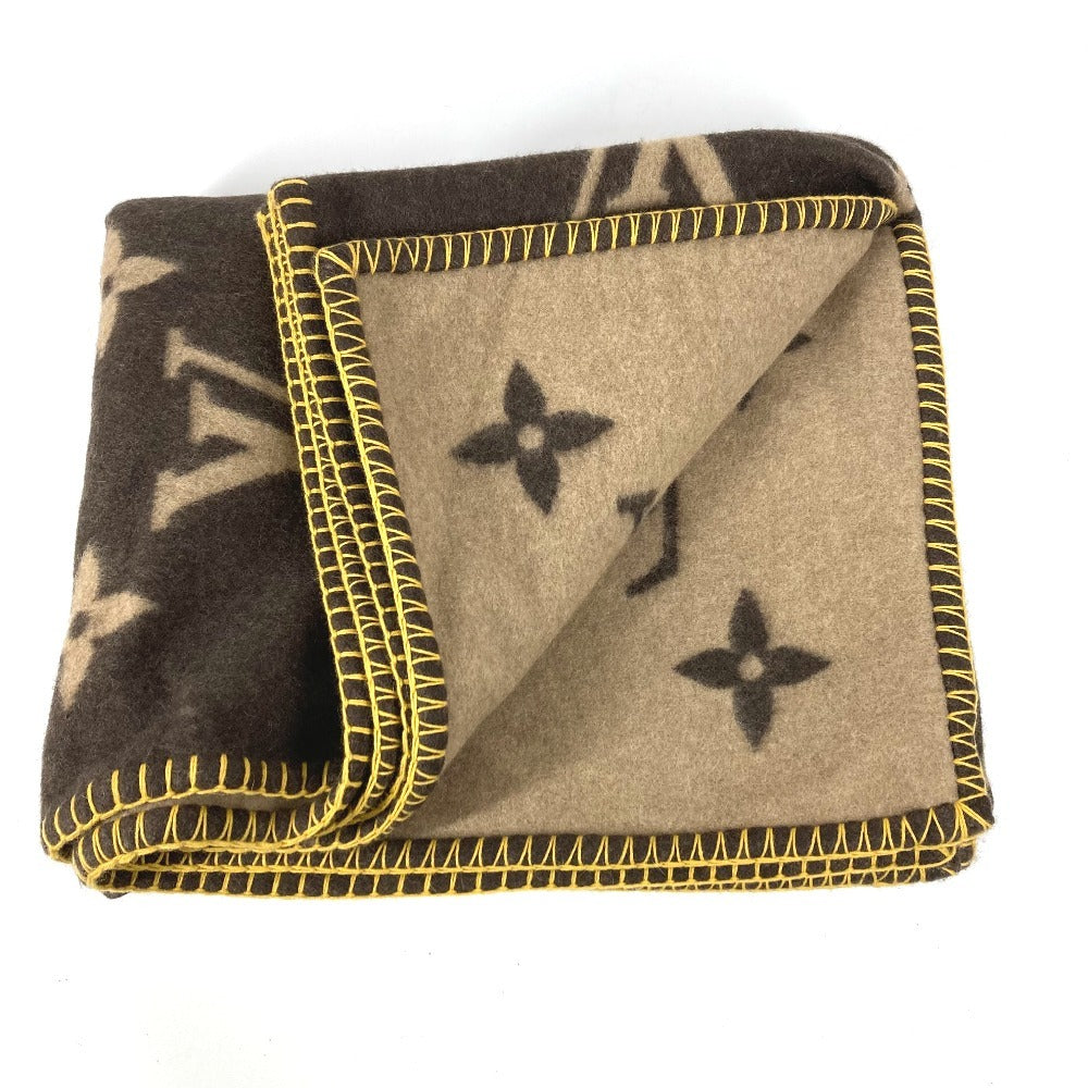 LOUIS VUITTON M92067 モノグラム ラグモノグラム インテリア ひざかけ 毛布 ブランケット ウール ユニセックス アンゴラ ブラウン
