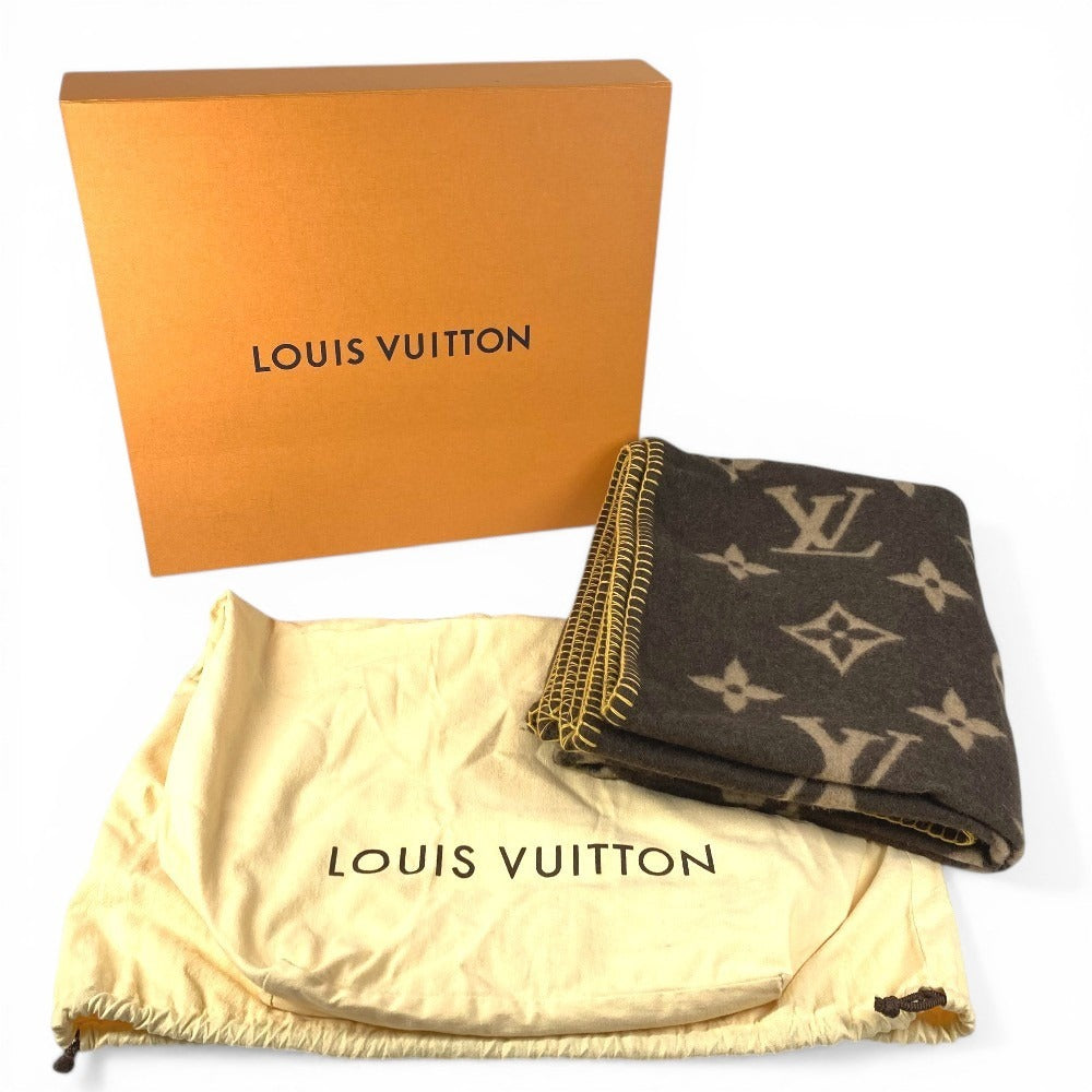 LOUIS VUITTON M92067 モノグラム ラグモノグラム インテリア ひざかけ 毛布 ブランケット ウール ユニセックス アンゴラ ブラウン