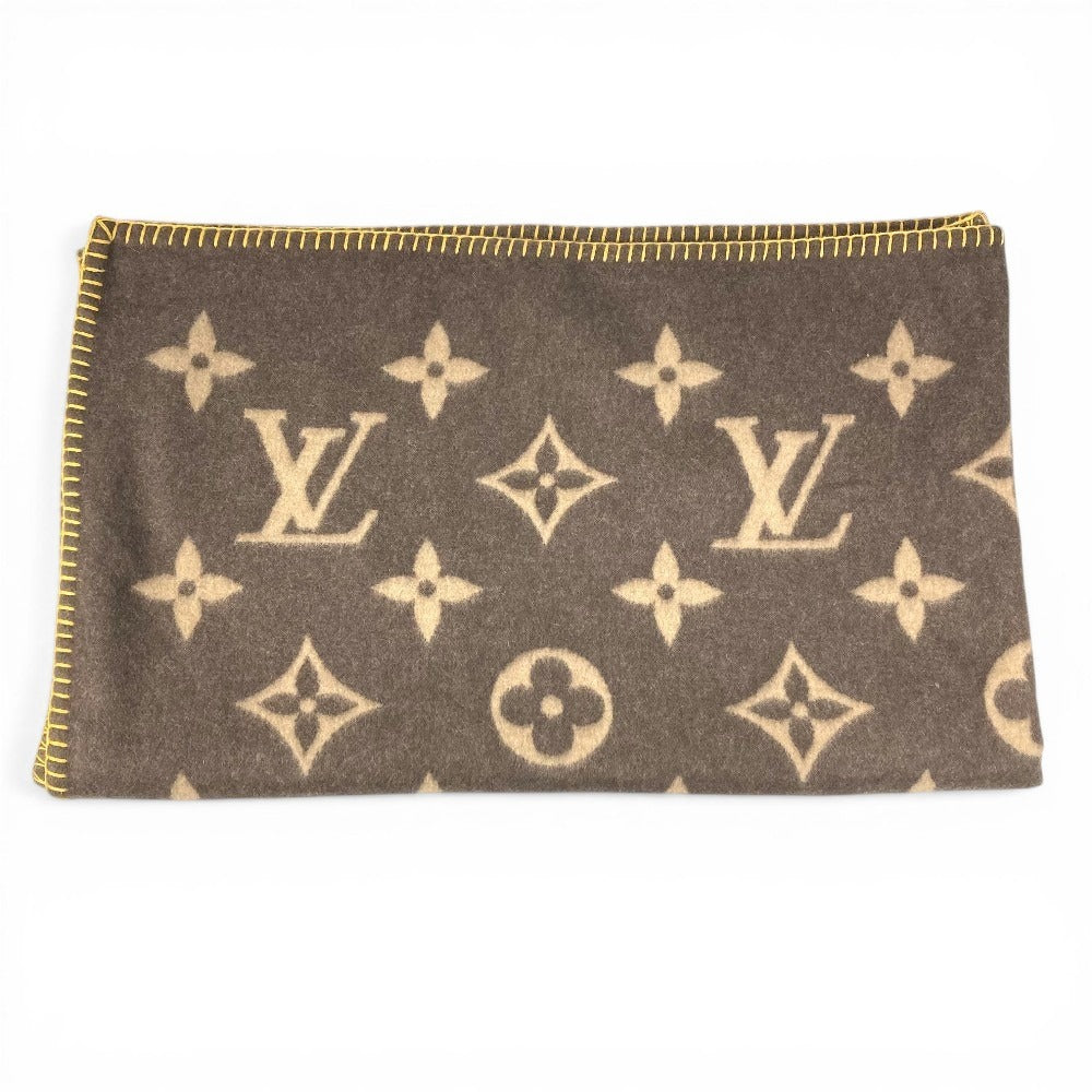 LOUIS VUITTON M92067 モノグラム ラグモノグラム インテリア ひざかけ 毛布 ブランケット ウール ユニセックス アンゴラ ブラウン