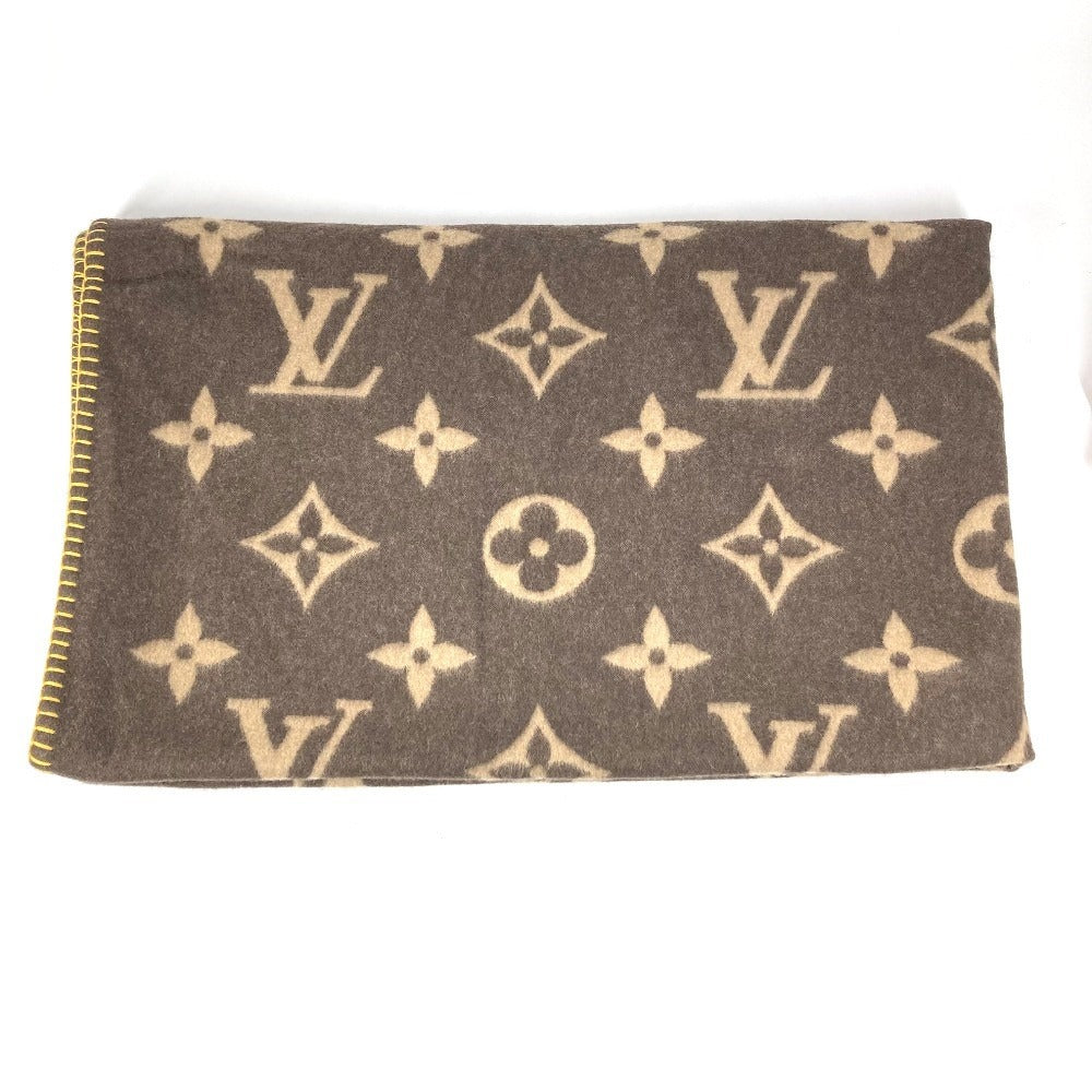 LOUIS VUITTON M92067 モノグラム ラグモノグラム インテリア ひざかけ 毛布 ブランケット ウール ユニセックス アンゴラ ブラウン
