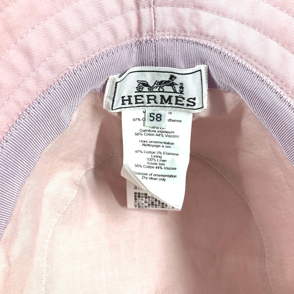 HERMES H251009N Hモール 刺繍 ハット フレッド Hモール ハット帽 帽子 バケットハット ボブハット ハット コットン ユニセックス ギモーヴ ピンク