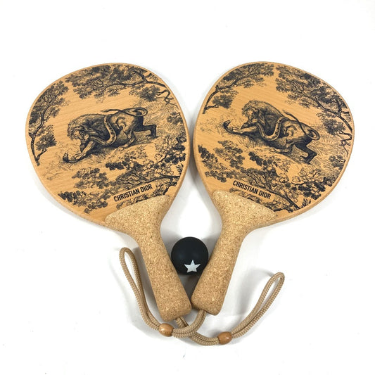Dior トワルドゥジュイ ビーチラケット セット ラケット×2 ボール スポーツ インテリア 雑貨 ウッド ユニセックス ネイビー