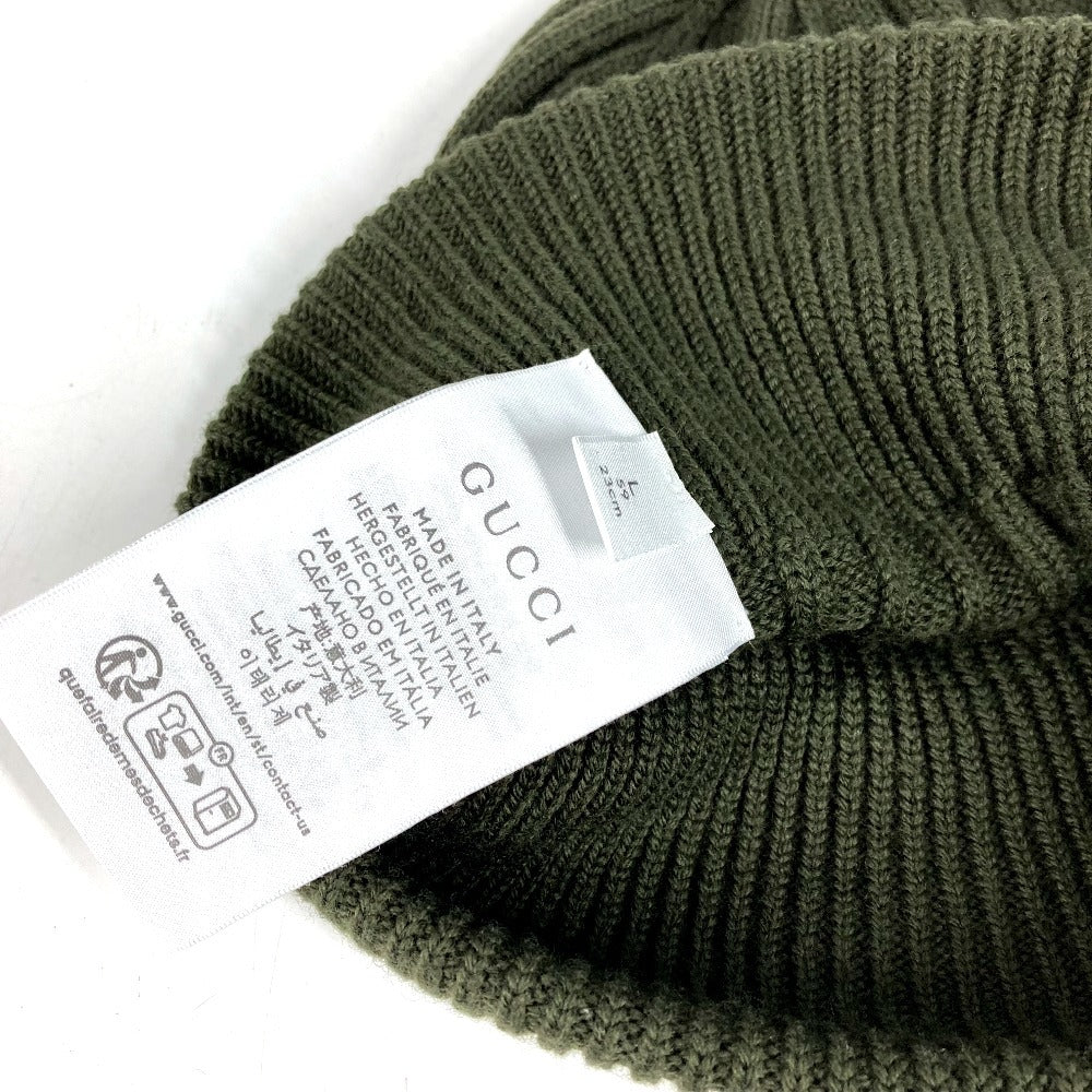 GUCCI 811344 Logo Beanie Hat Knit Cap Wool Unisex Khaki