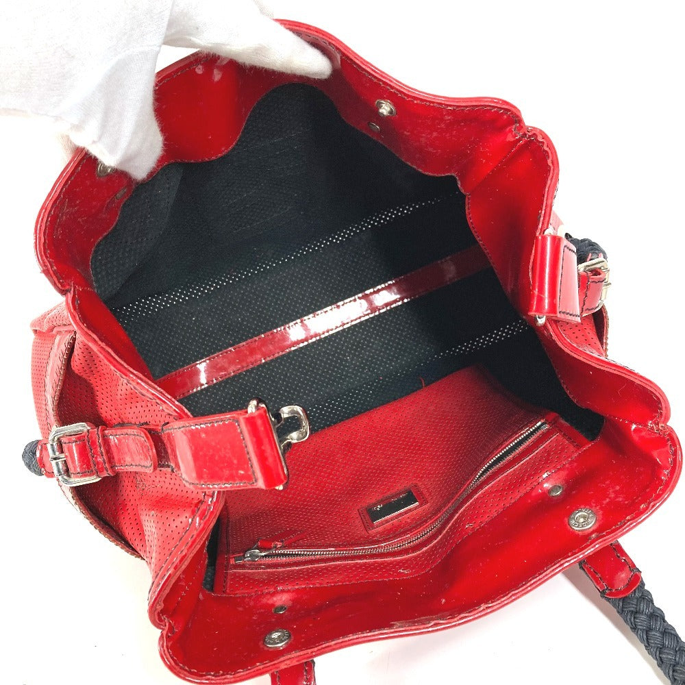 FENDI FF ロゴ エトニコ パンチング カバン 肩掛け トートバッグ ショルダーバッグ エナメル ユニセックス レッド