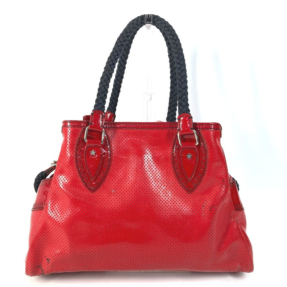 FENDI FF ロゴ エトニコ パンチング カバン 肩掛け トートバッグ ショルダーバッグ エナメル ユニセックス レッド